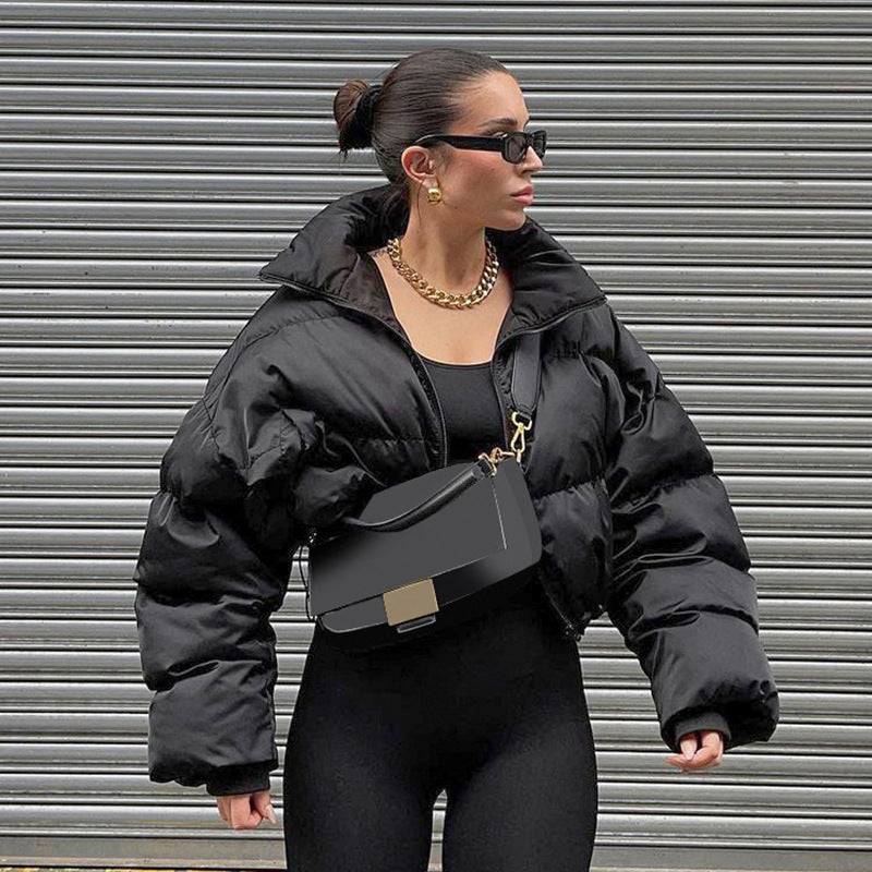 Black Short Loose Warm Padded Jacket