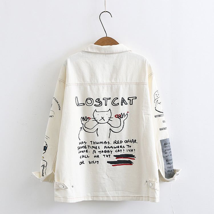 Cartoon Back Cat Print Jacket