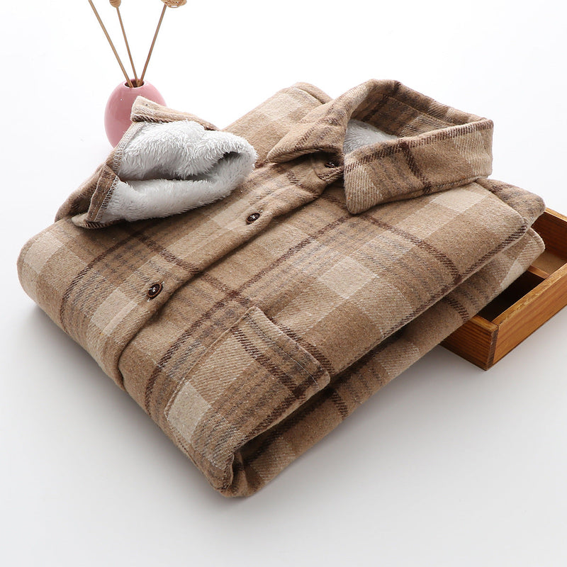 Warm Woolen Coat With Thick Plaid Shirt