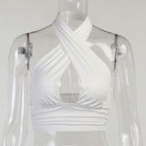 Sexy Cross Pleated Halter Top
