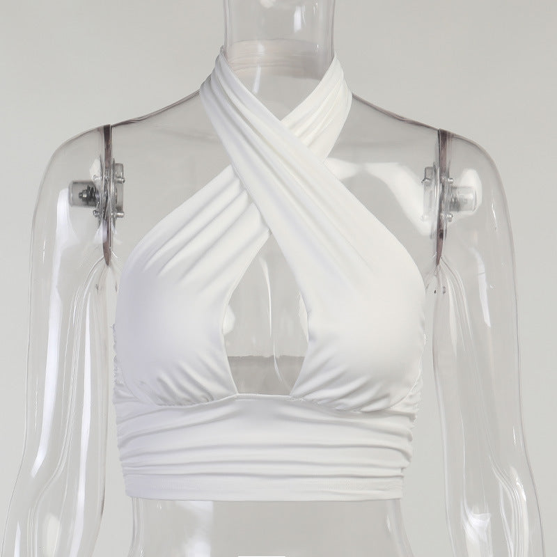 Sexy Cross Pleated Halter Top