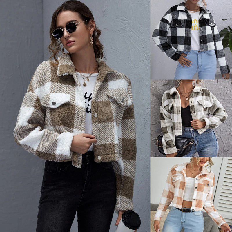 Loose Plaid Thick Plush Short Coat