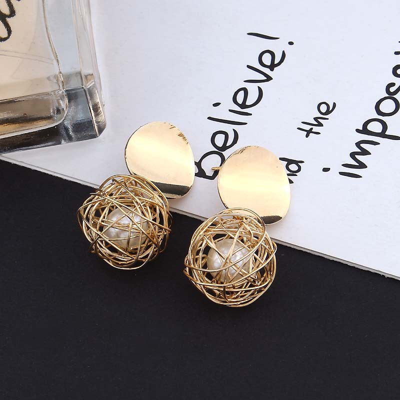 Temperament Woven Ball Pearl Earrings