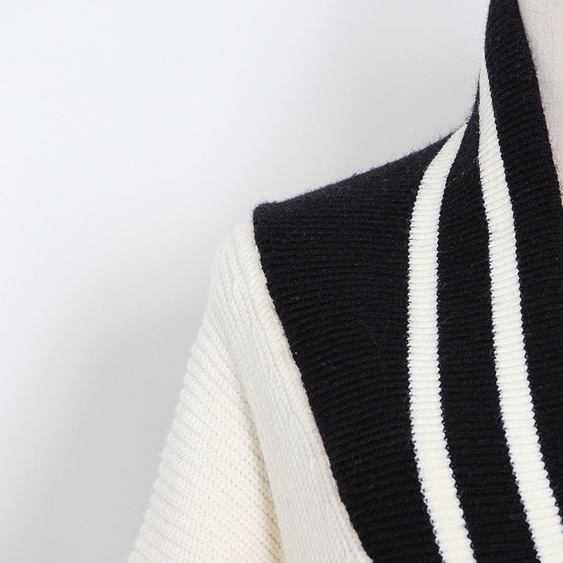 College Style Cardigan Black And White