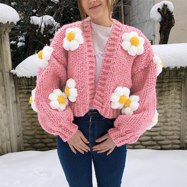 White Flowers Knitted Cardigan