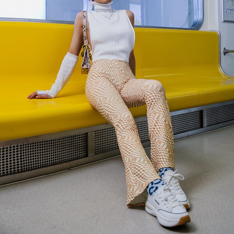 Plaid Casual Wide-Leg Pants