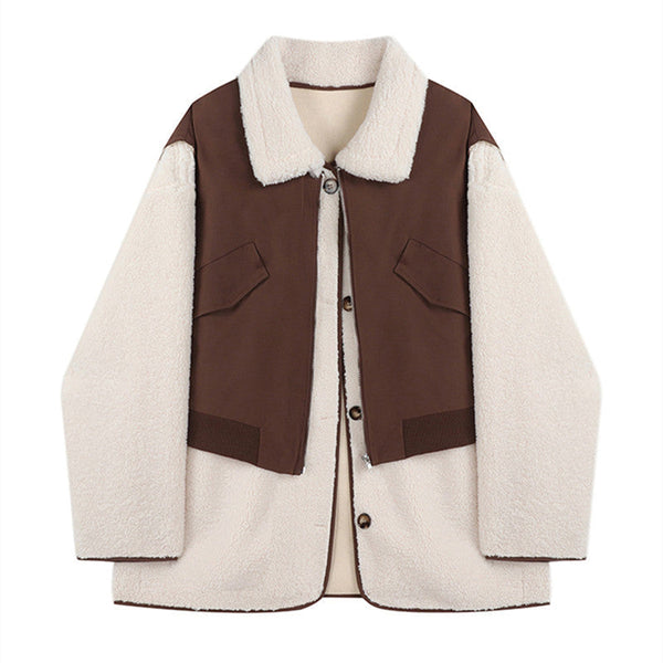Fake Two-piece Lamb Wool Casual Jacket