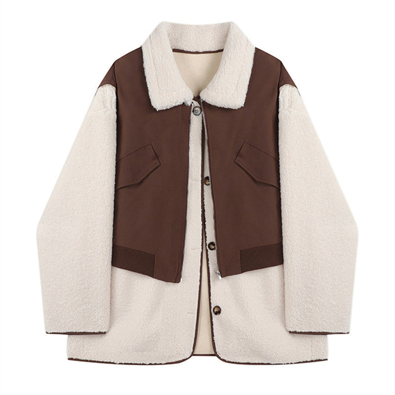 Fake Two-piece Lamb Wool Casual Jacket