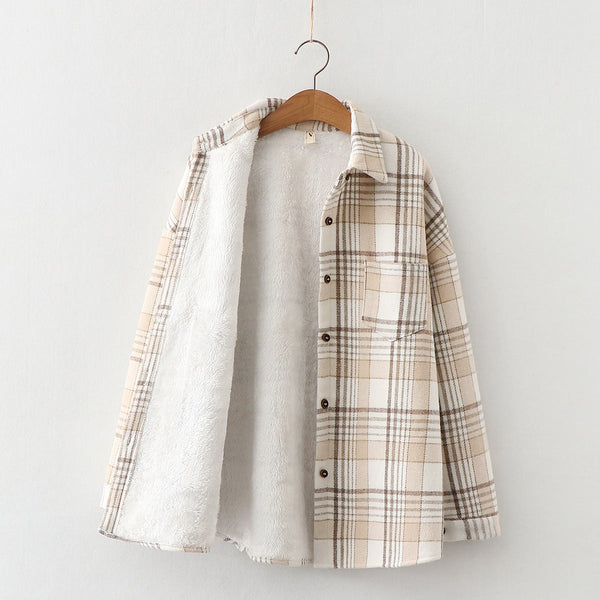 Warm Woolen Coat With Thick Plaid Shirt