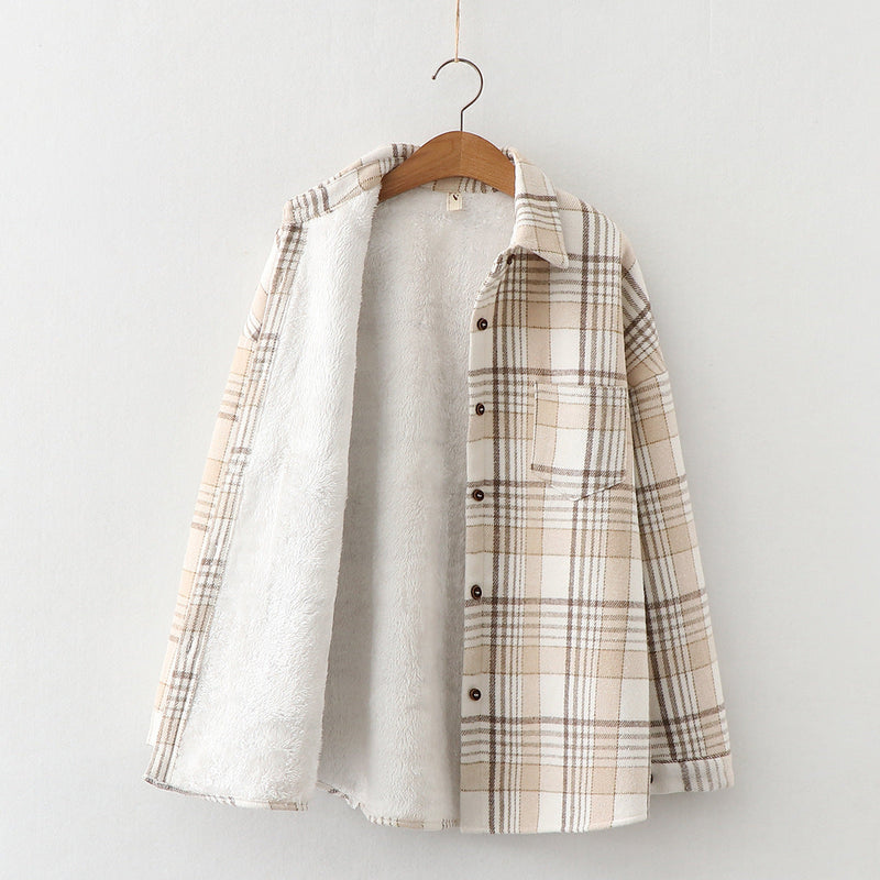 Warm Woolen Coat With Thick Plaid Shirt