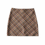 Brown Coffee Tartan Print Mini Skirt