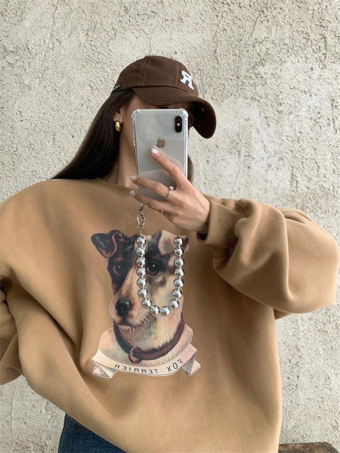 Loose Round Neck Pullover Print Sweatshirt
