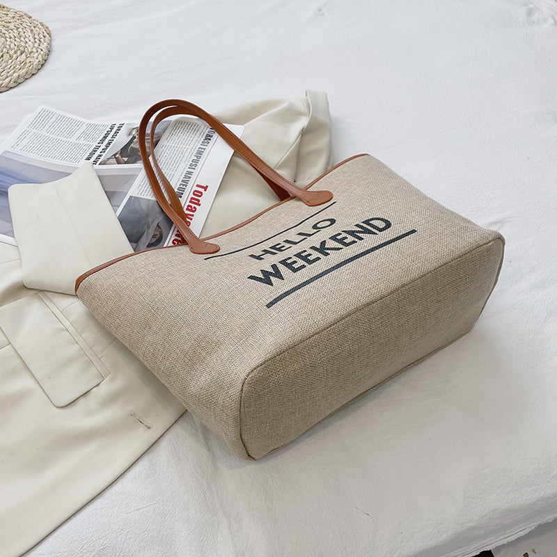 Canvas Fashion Printed Letters Large Capacity Shoulder Bag