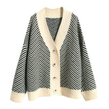 V Neck Diamond Striped Style Cardigan