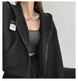 Long Sleeve Waffle Loose Hooded Sweatshirt