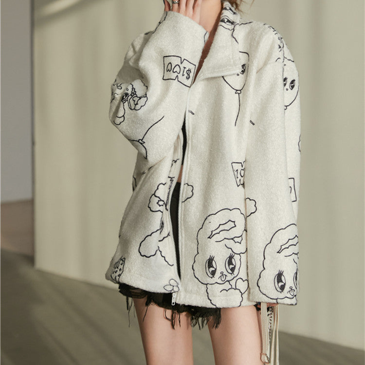 Full-print Lamb Cashmere Velvet Jacket