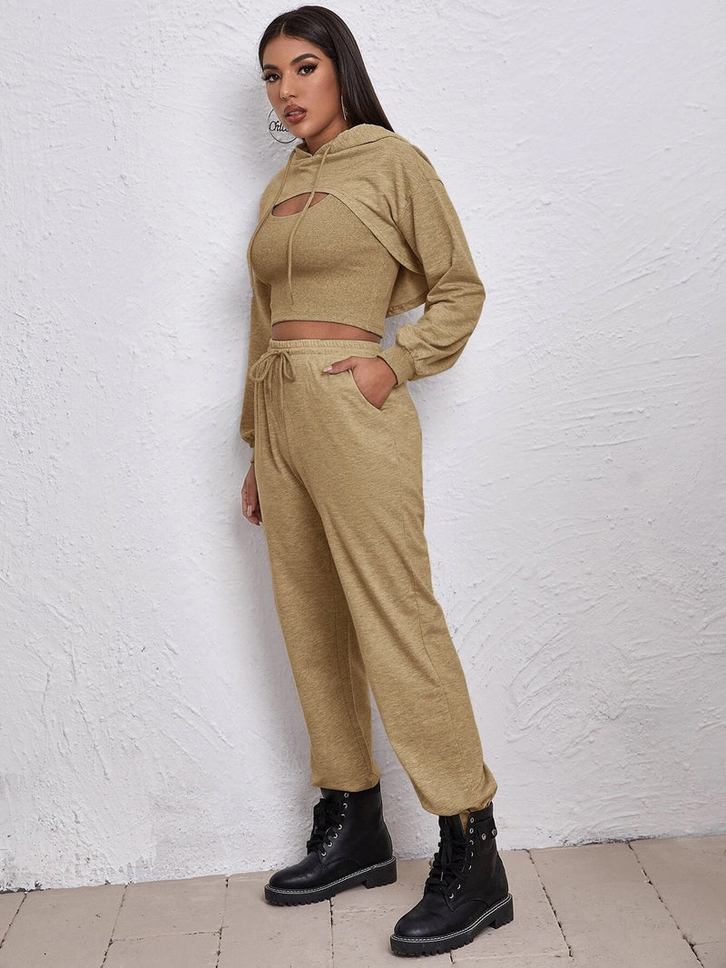 Sports Drawstring Hoodie Loose Three-Piece Suit