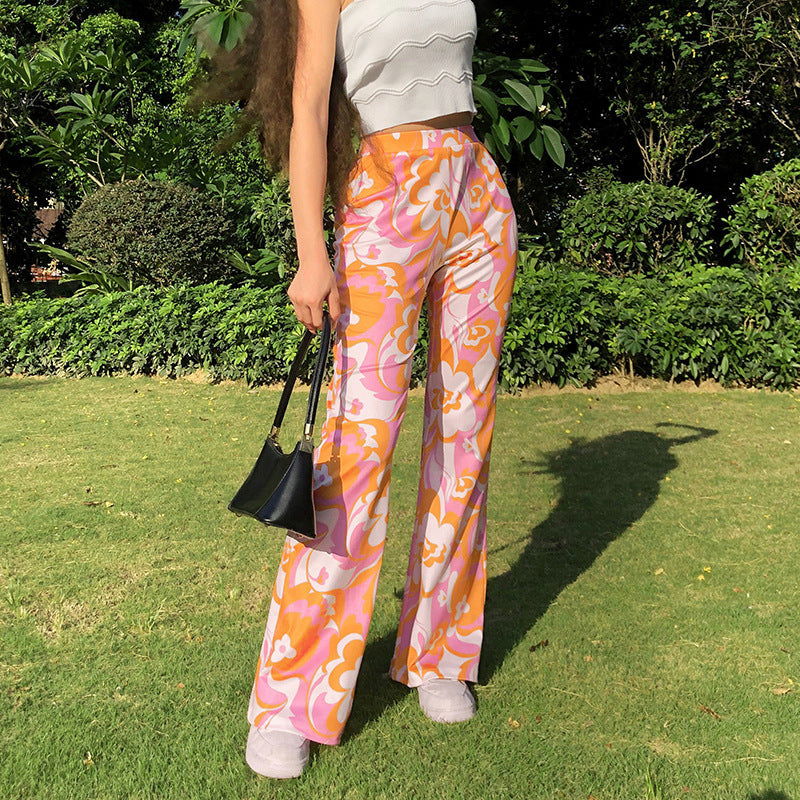 Flower Print Contrast Pants