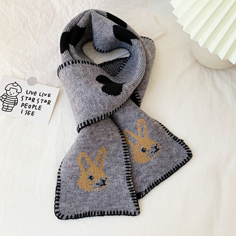 Rabbit Short Warm Wool Knitted Scarf