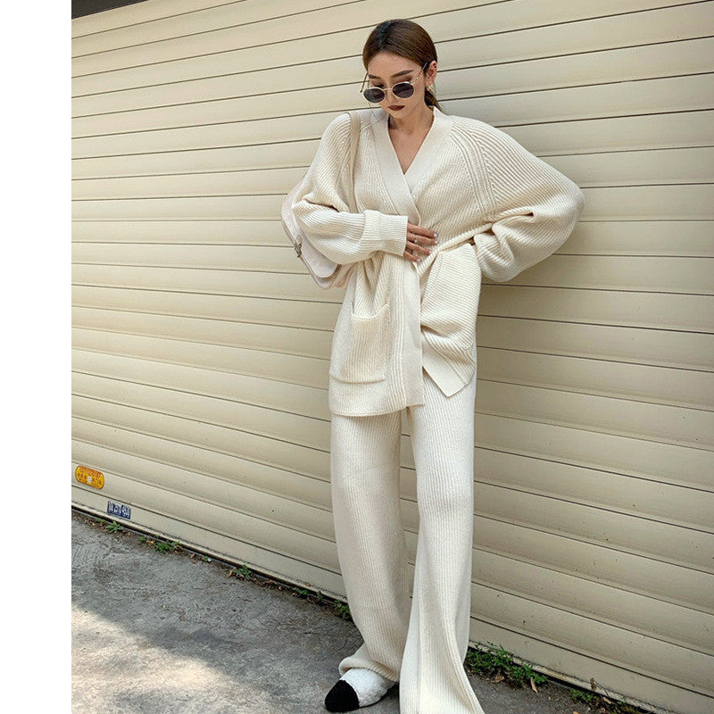 Knit Sweater & Straight Wide Leg Trousers Two peices