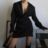 Knotted Shirt Drape V-neck Dress