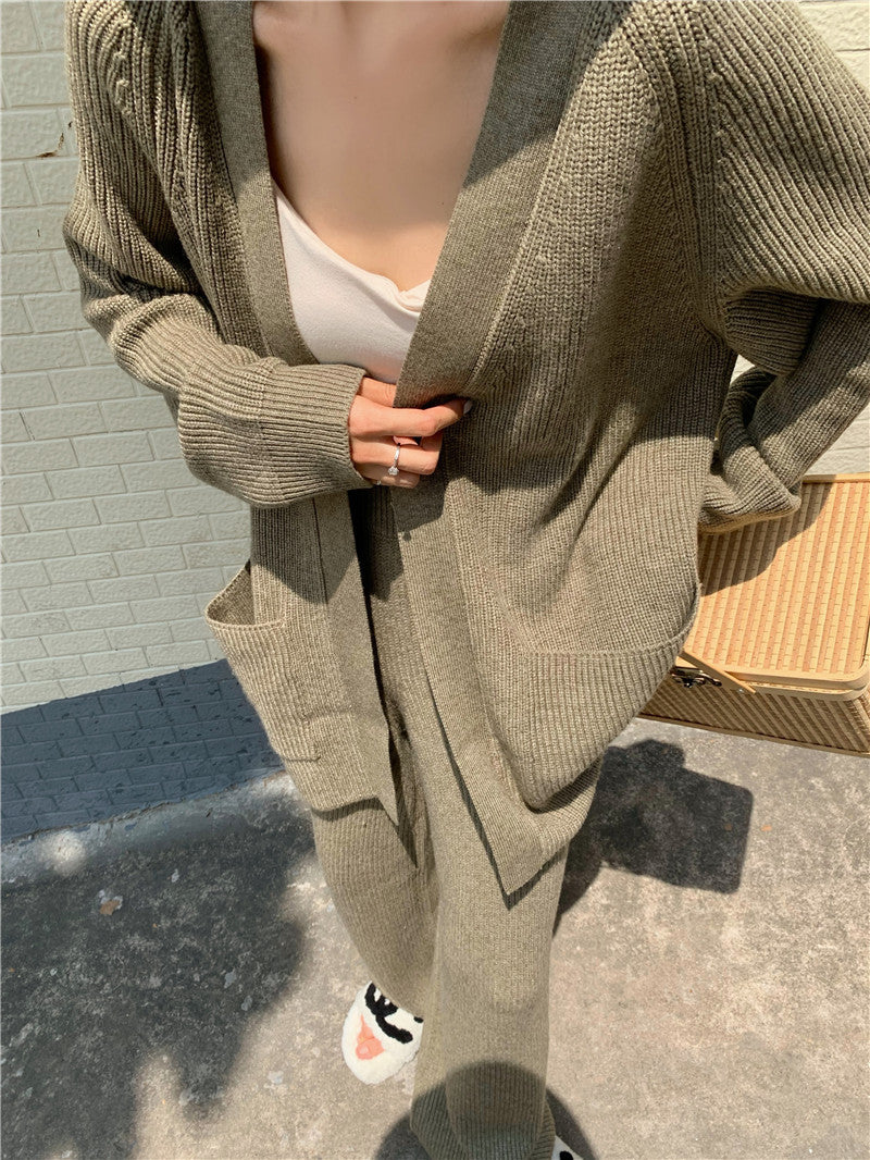Knit Sweater & Straight Wide Leg Trousers Two peices