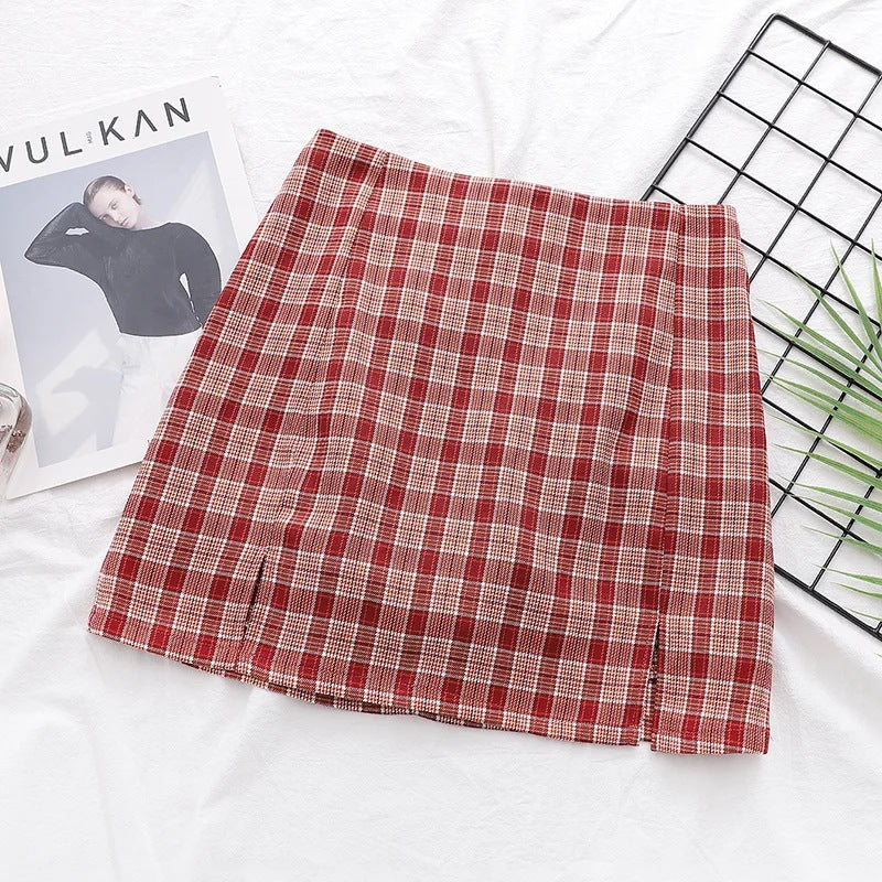 High waist skirt side slit multicolor skirt