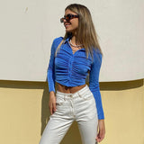 Cardigan Pleated Lapel Bright Silk Long-sleeved Top