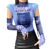 Temperament Close Fitting Printed Slim Shirt