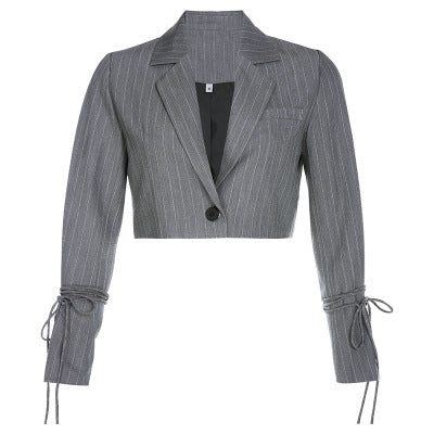 Long Sleeve Striped Double-button Elegant Office Jacket