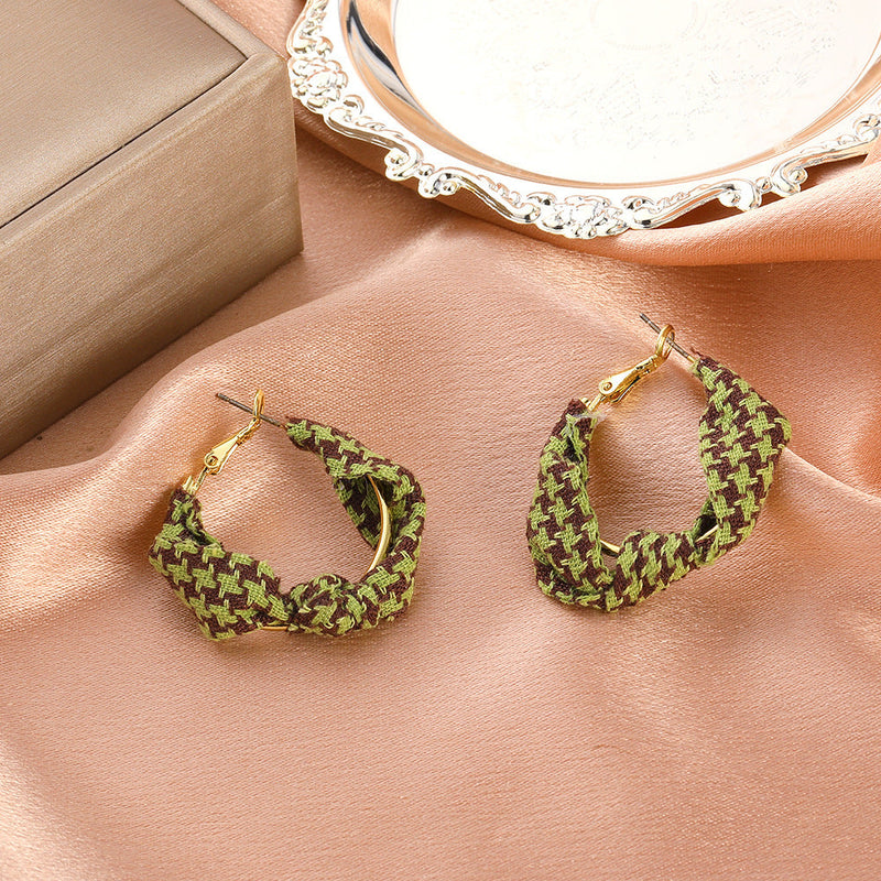 Vintage French Fabric Houndstooth Earrings