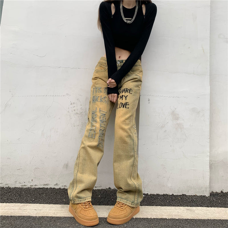 High Waist Slim Straight Loose Splash Jeans