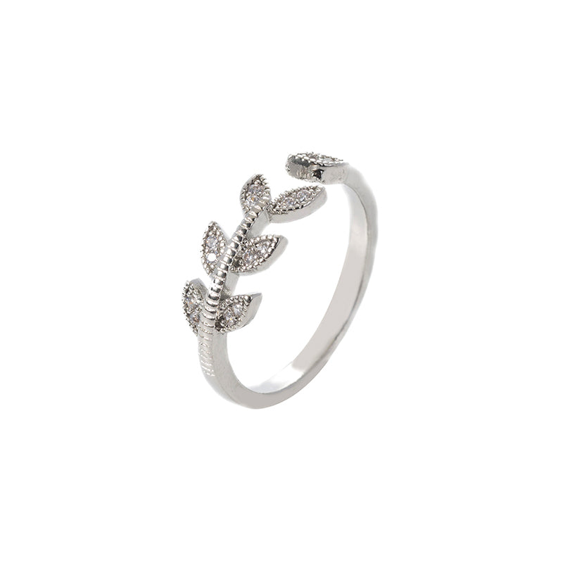 Zircon Tree Branch Adjustable Brass Ring