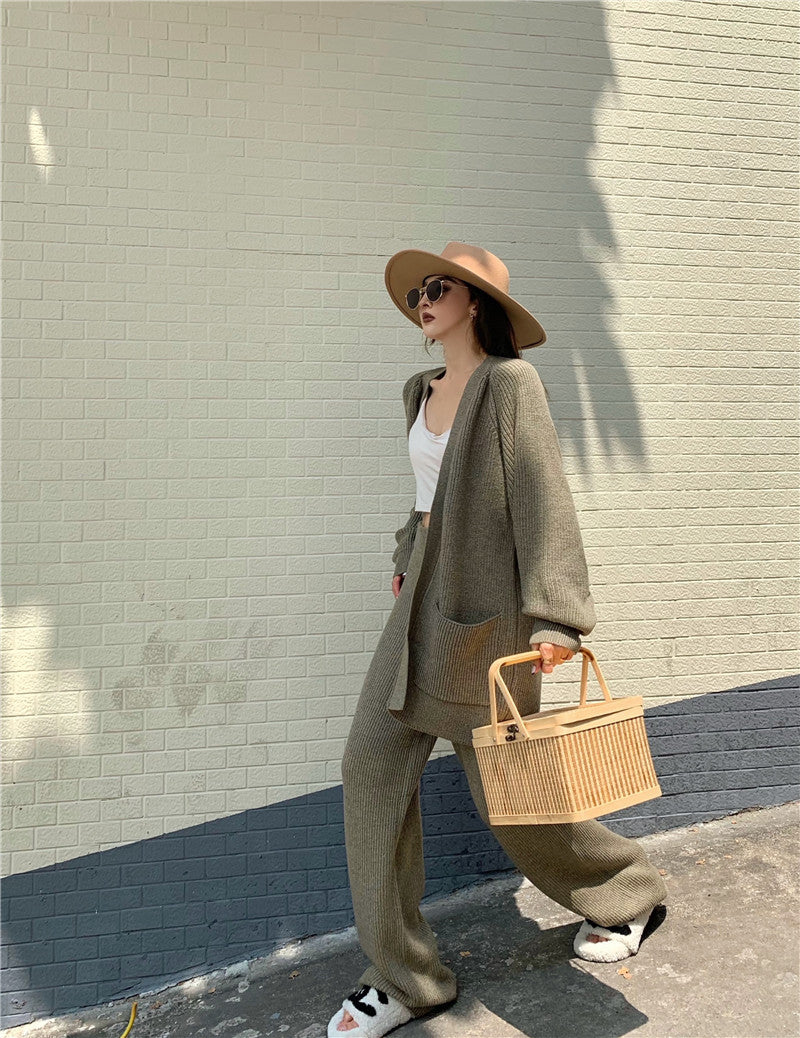 Knit Sweater & Straight Wide Leg Trousers Two peices