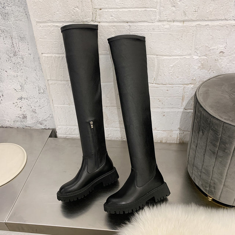 Square Heel Over The Knee Long Boots