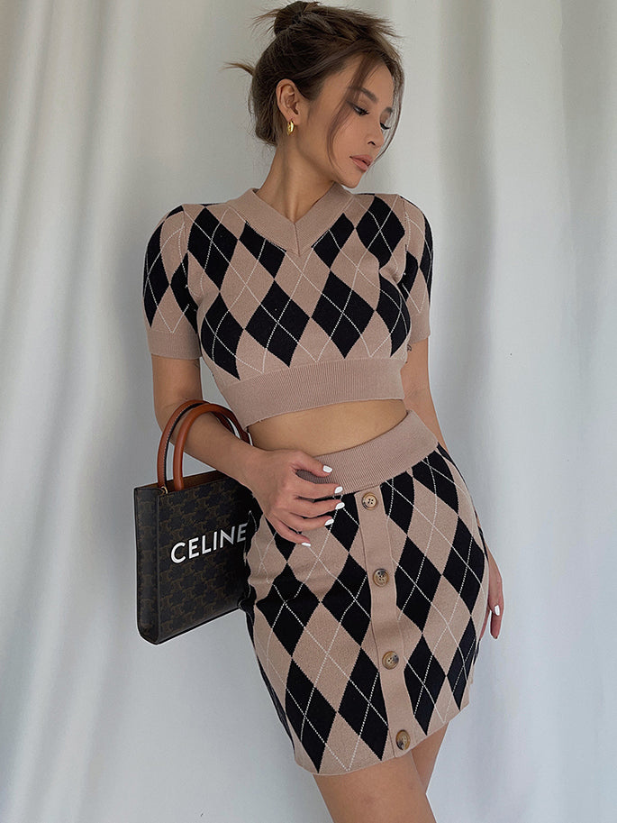 Retro Knitted High Waist Top Hip Skirt Suit