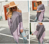 Contrasting Color Cloak Shawl Sweater Coat