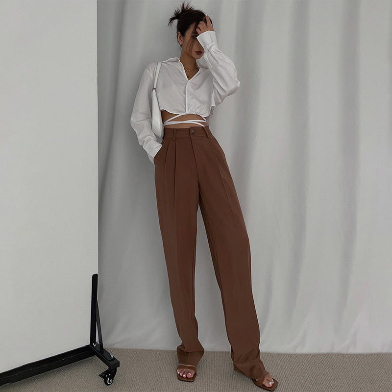 High Waist Loose Straight Drape Mopping Trousers