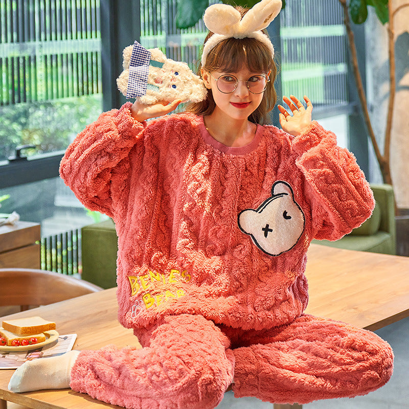 Autumn And Winter Thickened Flannel Pajamas