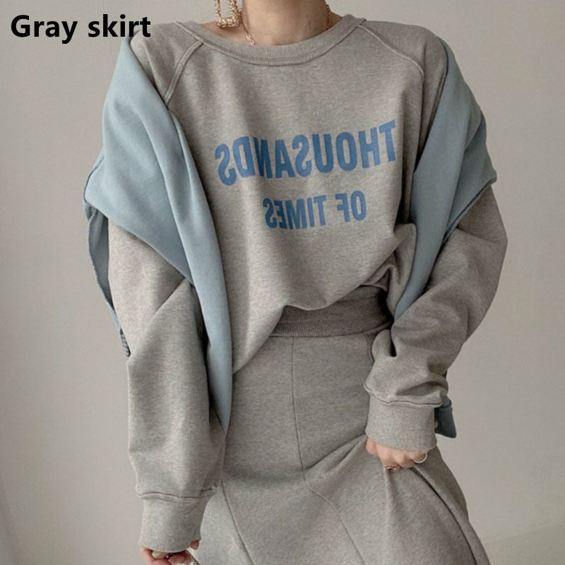Small Letter Print Double Sided Hoodie High Waisted Skirt