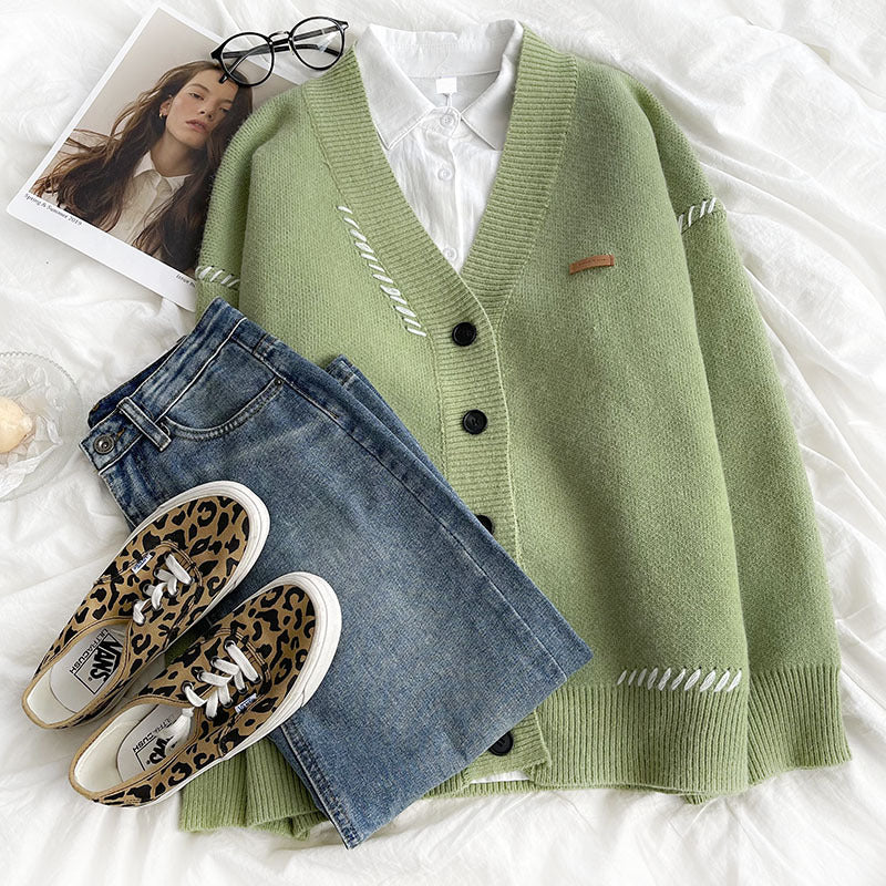 Patchwork Knitted Sweater Cardigan