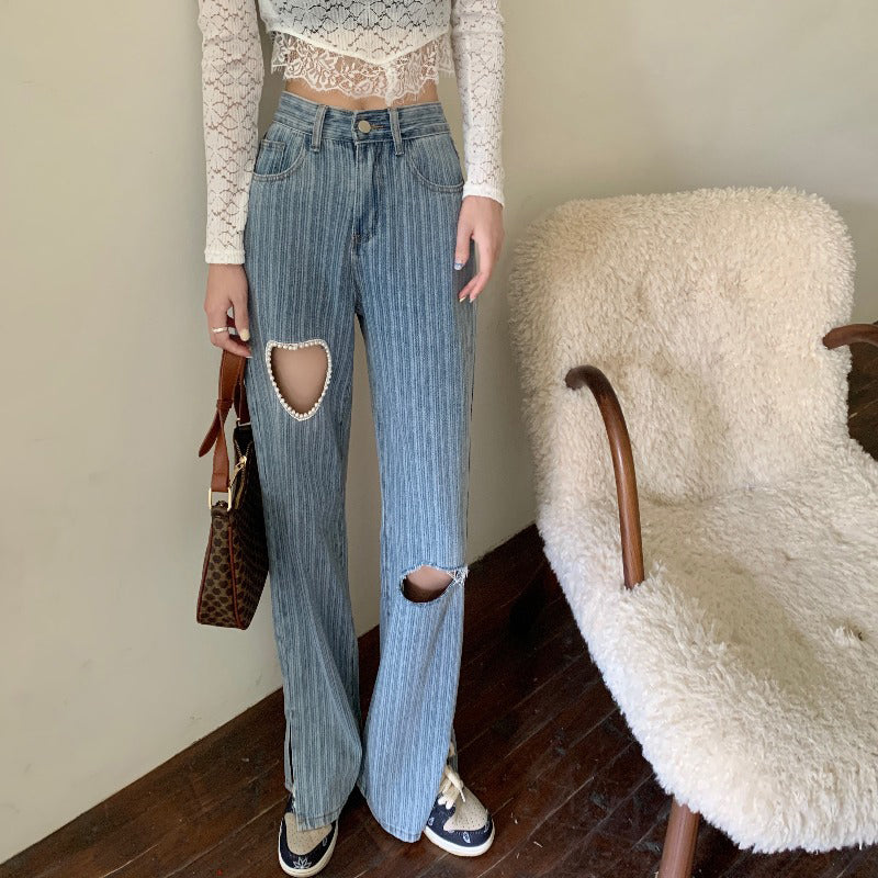Heart High Waist Slim All Match Jeans