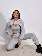 Sports Drawstring Hoodie Loose Three-Piece Suit