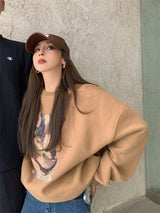 Loose Round Neck Pullover Print Sweatshirt