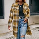 Single-breasted Plaid Shirt Lapel Mid-length