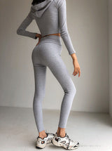 Slim Short Navel V-neck hooded Two-Piece Set