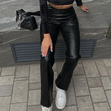 Slim Street Style Straight Leg Casual Leather Pants