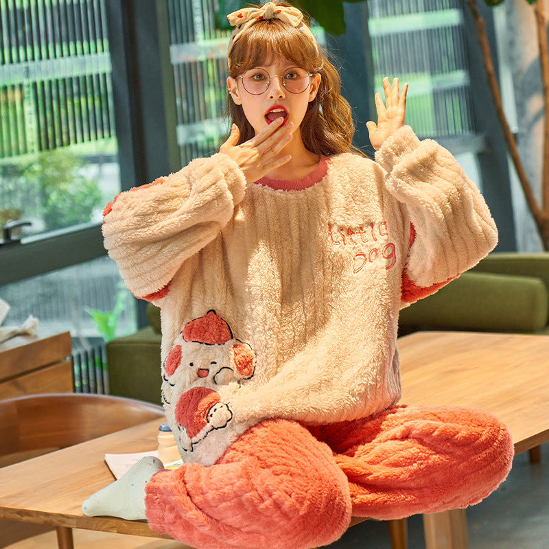 Autumn And Winter Thickened Flannel Pajamas