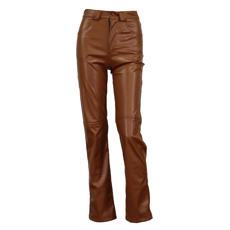 Straight Leg Leather Pants