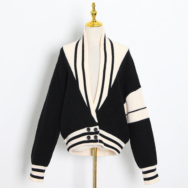 College Style Cardigan Black And White